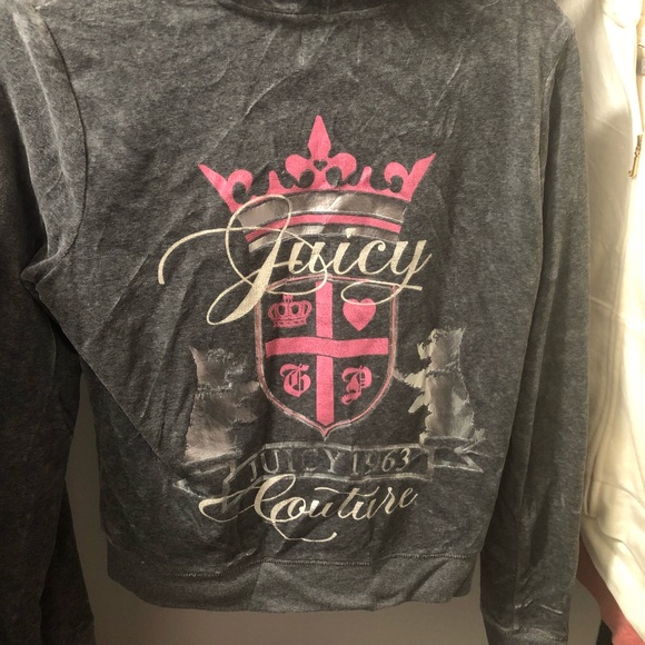 Juicy Couture Zip Up Velour Gray Pink XL - Picture 1 of 4